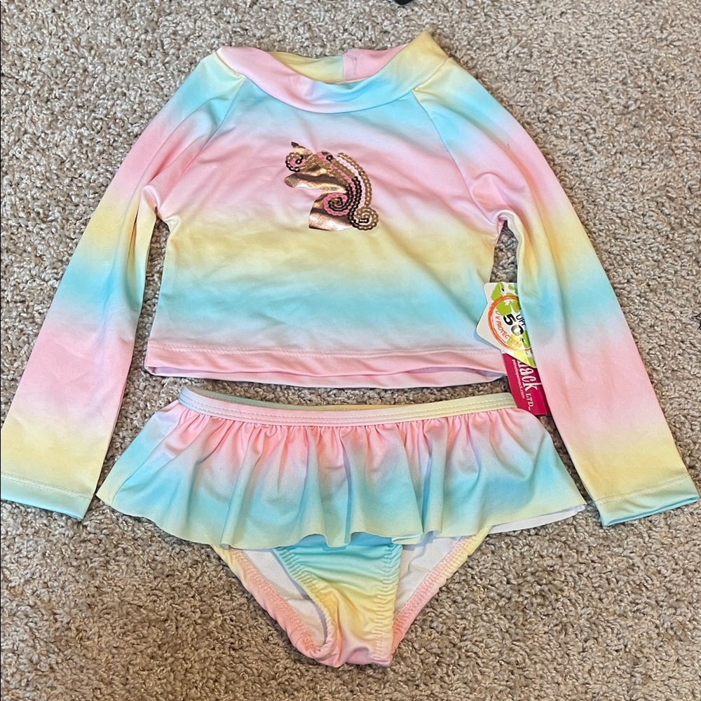 Penelope Mack Pink and Blue Unicorn Rashguard Set
